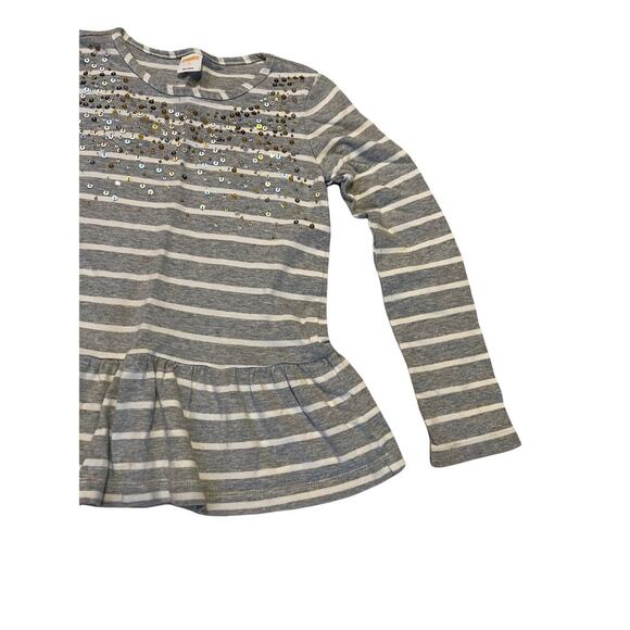 Gymboree Girls Gray Striped Ruffle Hem Blouse Sequin Cotton Size 7 Long Sleeve - Picture 5 of 10